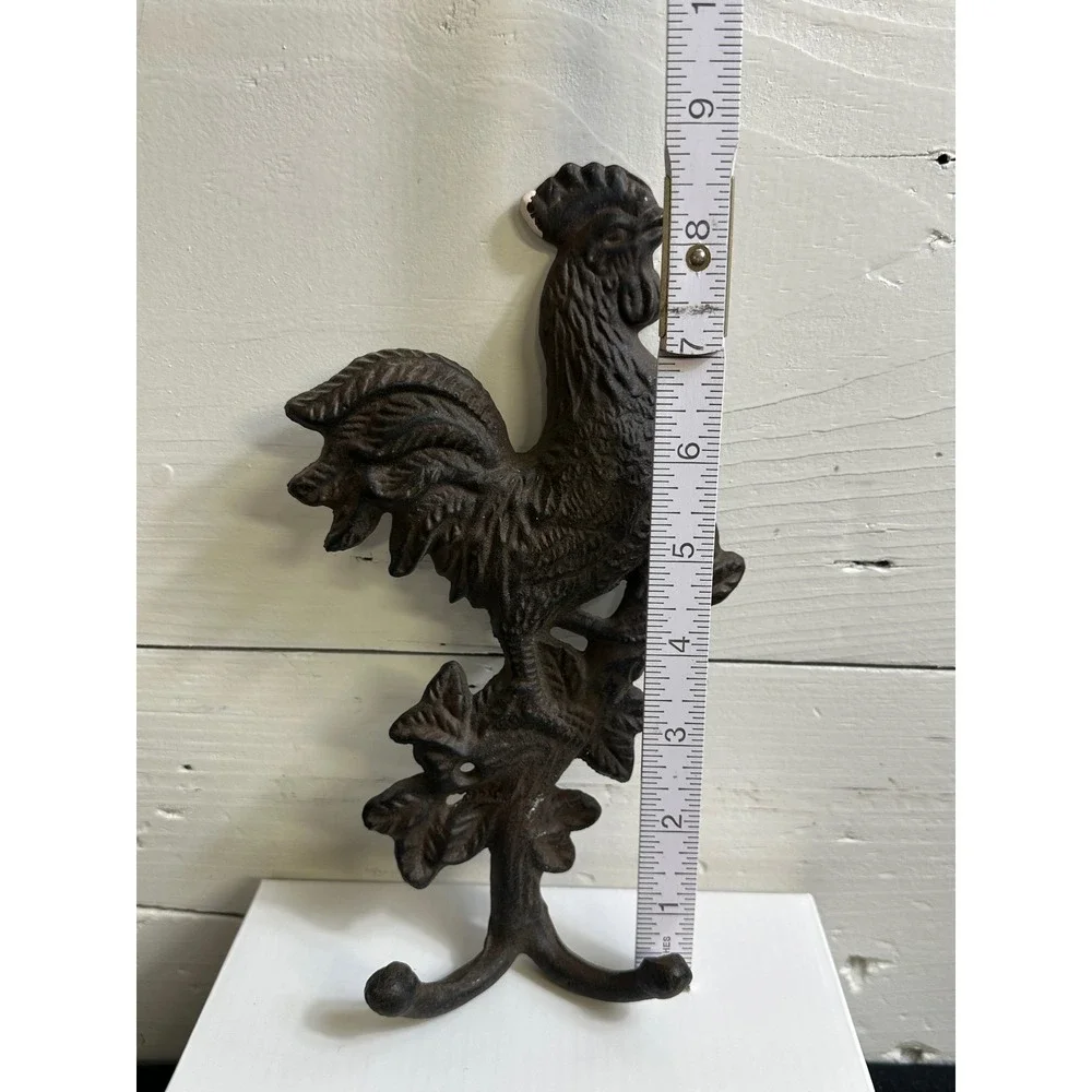 Vintage Style Cast Iron Rooster Wall Hooks Farmhouse Decor Brown Set of 3